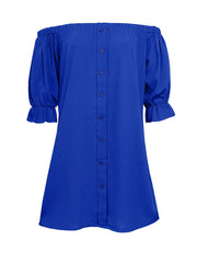 Off Shoulder Button Down Mini Shirt Dress