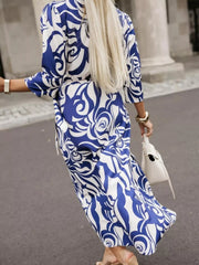 Printed Surplice Long Sleeve Wrap Dress