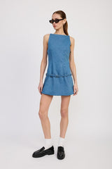 DENIM MINI DRESS WITH LOW WAIST BELT