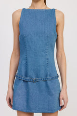 DENIM MINI DRESS WITH LOW WAIST BELT