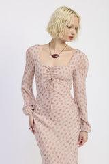 OPEN BACK PUFF SLEEVE MAXI DRESS WITH RUCHED BUST