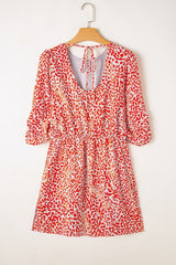 Red Leopard Print Long Sleeve Hollowed Back Dress