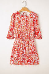 Red Leopard Print Long Sleeve Hollowed Back Dress