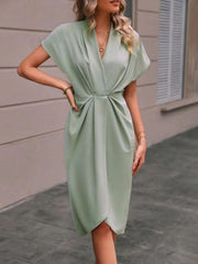 Ruched Surplice Short Sleeve Dress