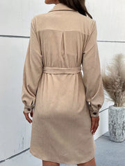 Button-Front Tie Waist Shirt Dress