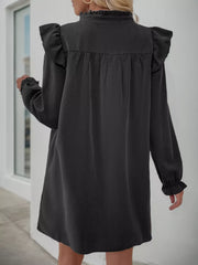 Ruffled Notched Flounce Sleeve Dress