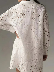 Eyelet Button Front Shirt Dress