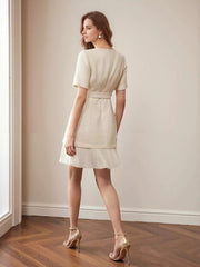 Pleated Hem Round Neck Dress