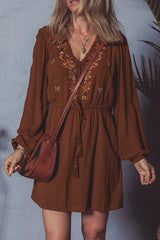 Floral Embroidered Long Sleeve Mini Dress