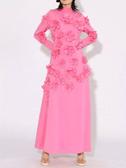 Floral Applique Long Sleeve Maxi Dress