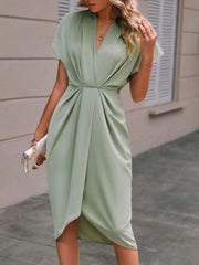 Ruched Surplice Short Sleeve Dress