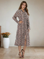 Snake Print Long Sleeve Shirt Dress