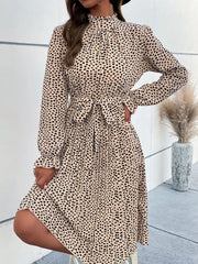 Animal Print Mock Neck Flounce Sleeve Dress