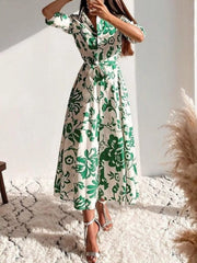 Printed Tie Waist Shirt Dress