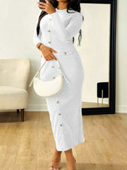 Textured Long Sleeve Midi Dress