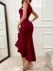 Ruffle Hem V-Neck Bodycon Dress
