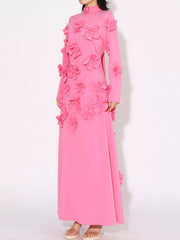 Floral Applique Long Sleeve Maxi Dress