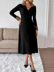 Leopard Cuff Johnny Collar Midi Dress