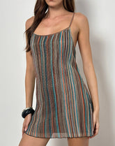 Cheria Mini Dress in Shimmer Plisse Blue Brown