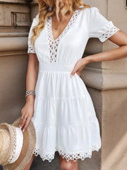 Lace Trim V-Neck Mini Dress