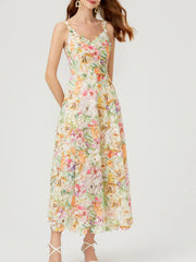 Floral Lace Sleeveless V-Neck Midi Dress