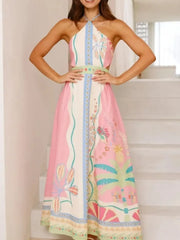 Halter Neck Printed Maxi Dress