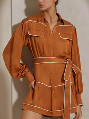 Button Front Long Sleeve Shirt Dress