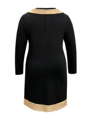 Plus Size Contrast Trim Drawstring Long Sleeve Mini Dress