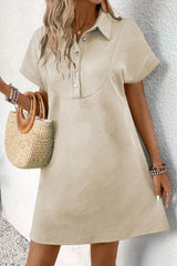 Button Front Short Sleeve Mini Dress