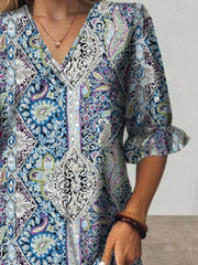 Full Size Bohemian Paisley Print V-Neck Midi Dress Plus Size