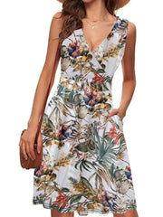 Printed Surplice Sleeveless Dress