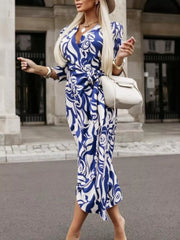 Printed Surplice Long Sleeve Wrap Dress