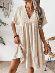 Ruffled Hem Swiss Dot Mini Dress
