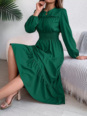 Round Neck Balloon Sleeve Tiered Dress