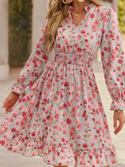 Floral Print Flounce Sleeve Ruffle Hem Dress