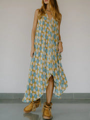 Asymmetrical Hem Printed Halter Neck Dress