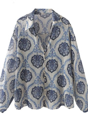 Printed Button Up Long Sleeve Dress