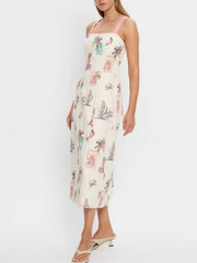 Printed Square Neck Midi Cami Dress