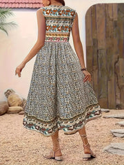 Plus Size Floral Print Sleeveless Midi Dress