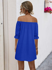 Off Shoulder Button Down Mini Shirt Dress