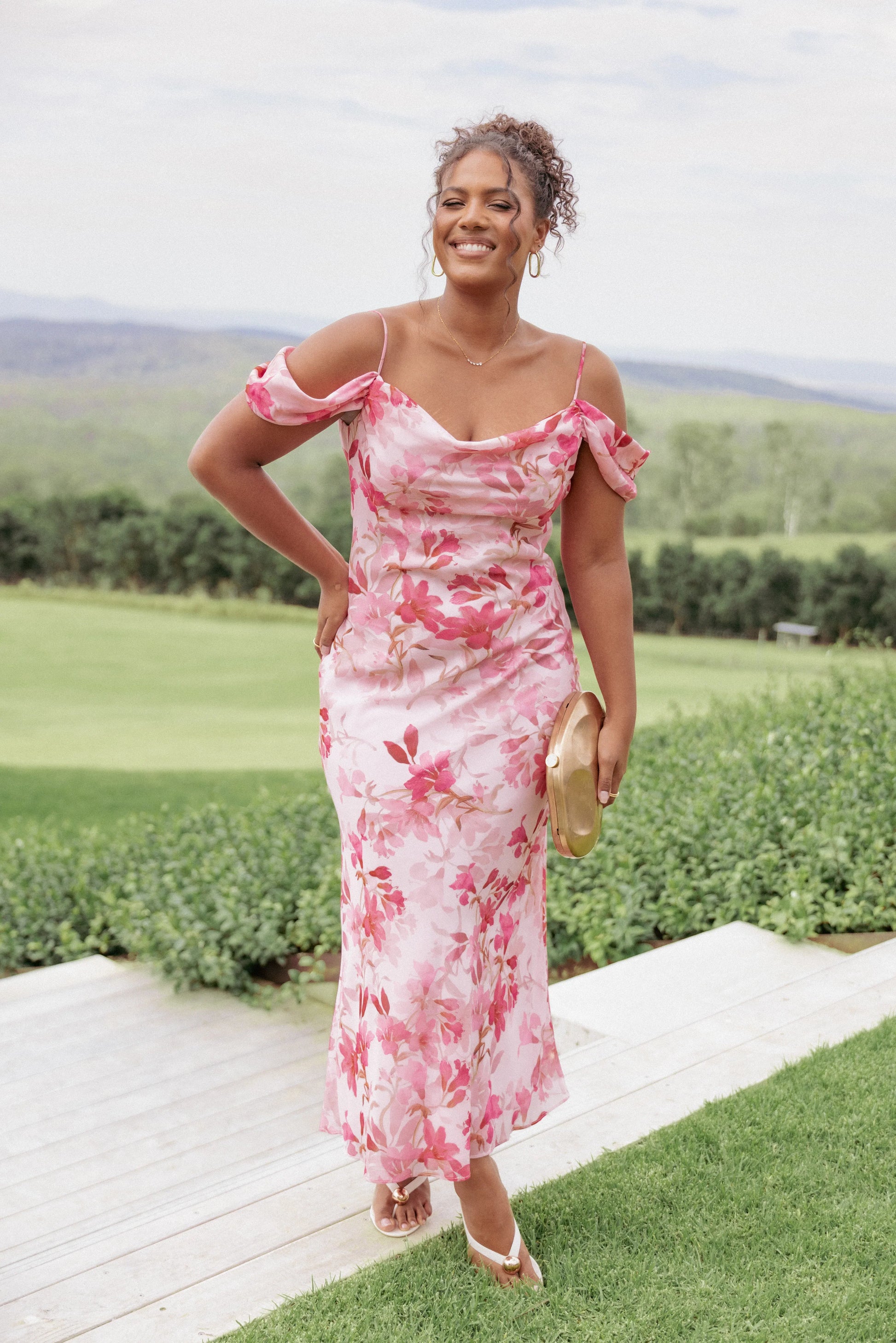 Esther Midi Dress - Pink Floral