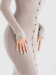 Button Front Long Sleeve Sweater Dress