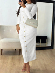 Textured Long Sleeve Midi Dress