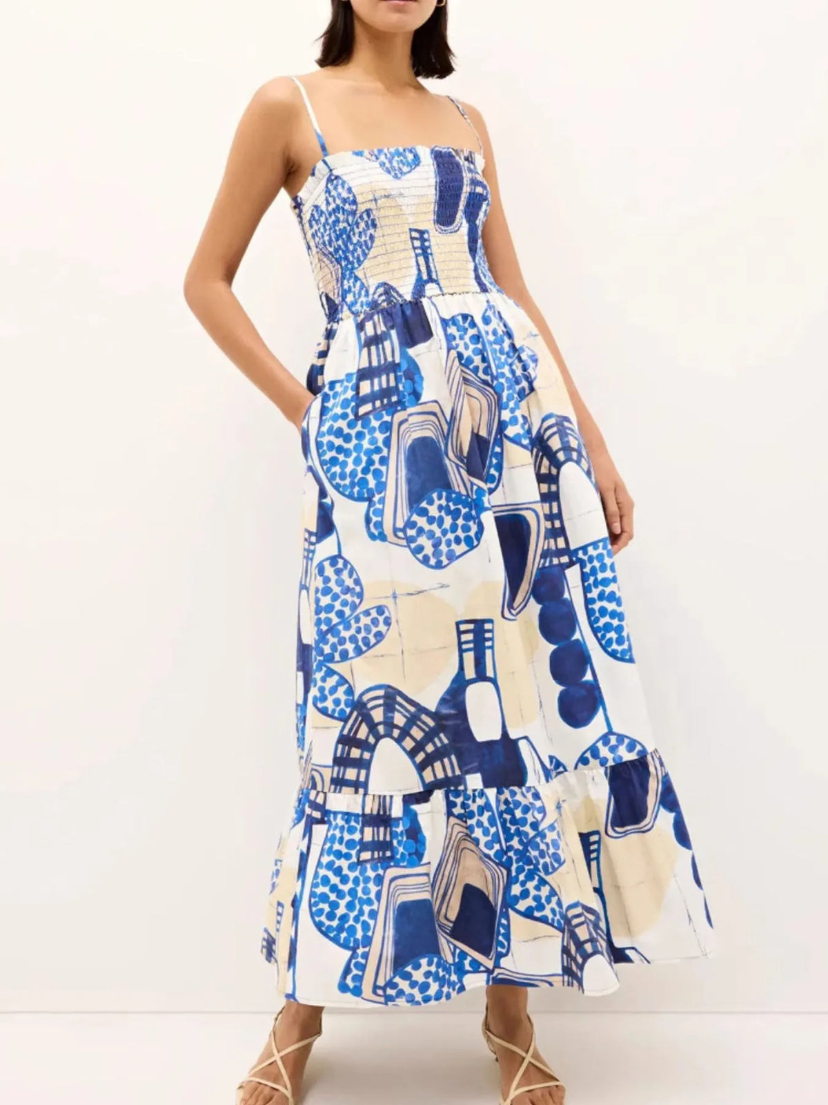 Printed Square Neck Cami Midi Dress
