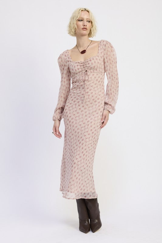OPEN BACK PUFF SLEEVE MAXI DRESS WITH RUCHED BUST