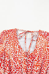 Red Leopard Print Long Sleeve Hollowed Back Dress