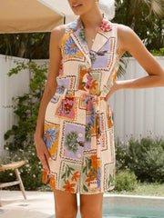 Printed Sleeveless Tie Waist Dress
