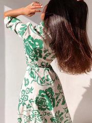 Printed Tie Waist Shirt Dress