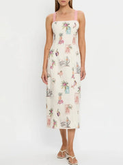 Printed Square Neck Midi Cami Dress