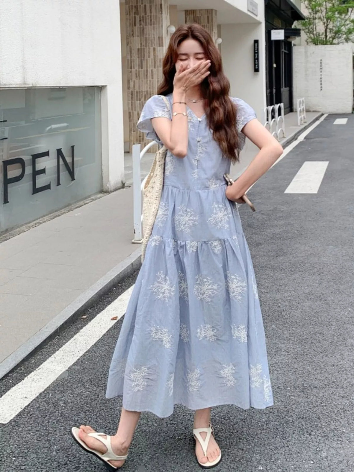 Tiered Cap Sleeve Midi Dress